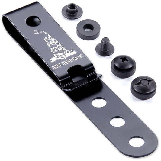 HolsterSmith Universal Metal Belt Clip for Holster Making - (Model 5) - (3-Hole) - (Tactical Black) - (w/Don’t Tread On Me Engraving) - (w/Mounting Hardware) - (1 Pack)