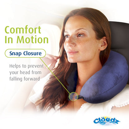 Cloudz Dual Comfort Microbead Airplane Travel Neck Pillow. Super Soft Cozy Plush Fabric on One Side, Cool Relaxing Spandex on The Other! Customize Your Comfort and Support at Home or On The Go!- Blue