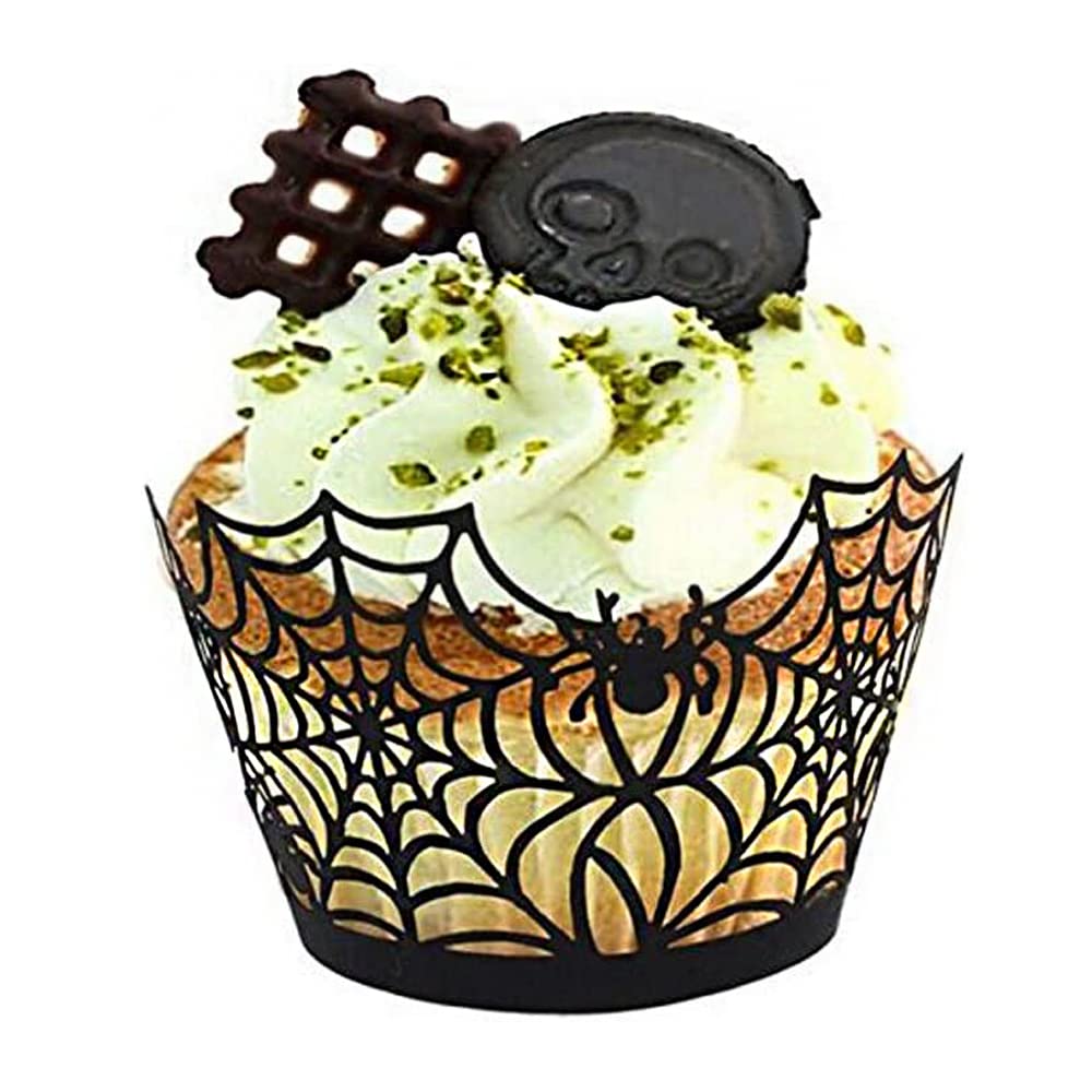 Cupcake Wrappers, Giveme5 Pack of 50 Halloween Party Spiderweb Laser Cut Paper Cupcake Wrappers Wraps Liners Black (50 Pack)