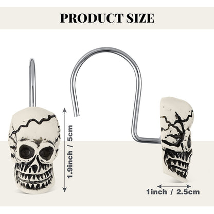 Jetec 12 Pcs Skull Shower Curtain Hooks Halloween Shower Rings Decorative Skeleton Curtain Hook Rings Stainless Steel Bathroom Hooks with Skull Decor for Home Halloween (Spooky Style)