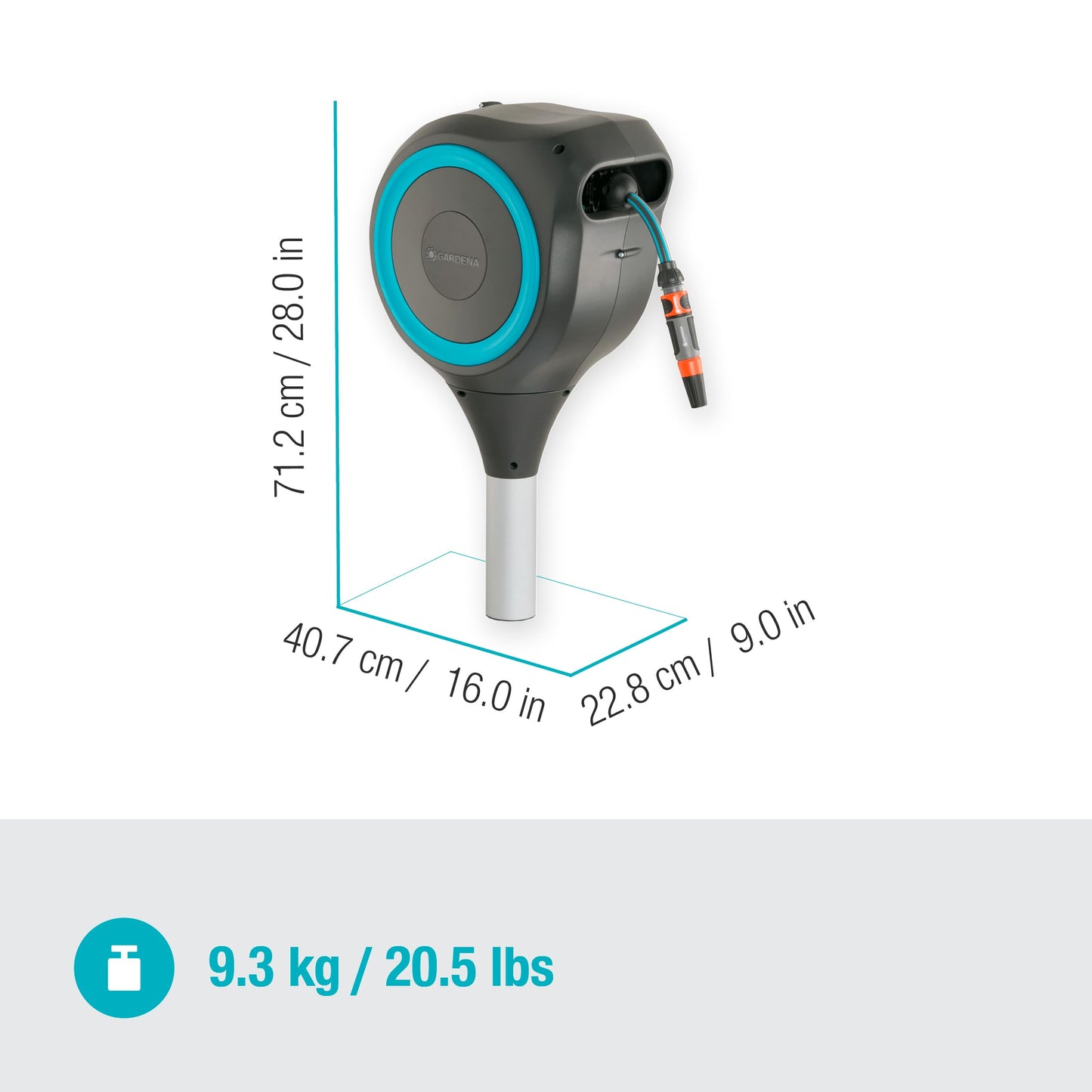 GARDENA 18614-80 | 66' x 1/2" Automatic Retractable Garden Hose Reel on Metal Spike, Outside Garden Hose with 360° swivel Rotation to Reach All Areas of Your Yard. Relocate Hose Reel Easily