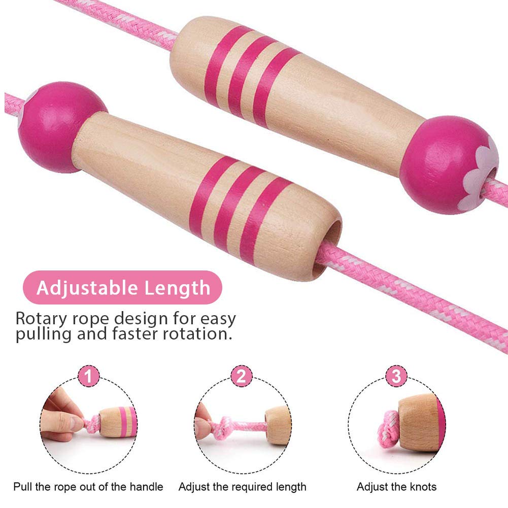 Jump Rope Kids, 7ft Adjustable Cotton Skipping Rope with Wooden Handle for Boys and Girls Fitness Outdoor Exercise (Pink+Blue)