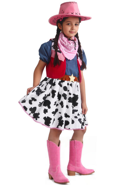 Doxrmuru Cowgirl Costume for Girls Halloween Western Rodeo Dress Up Outfit with Cowgirl Hat 7-8 Years