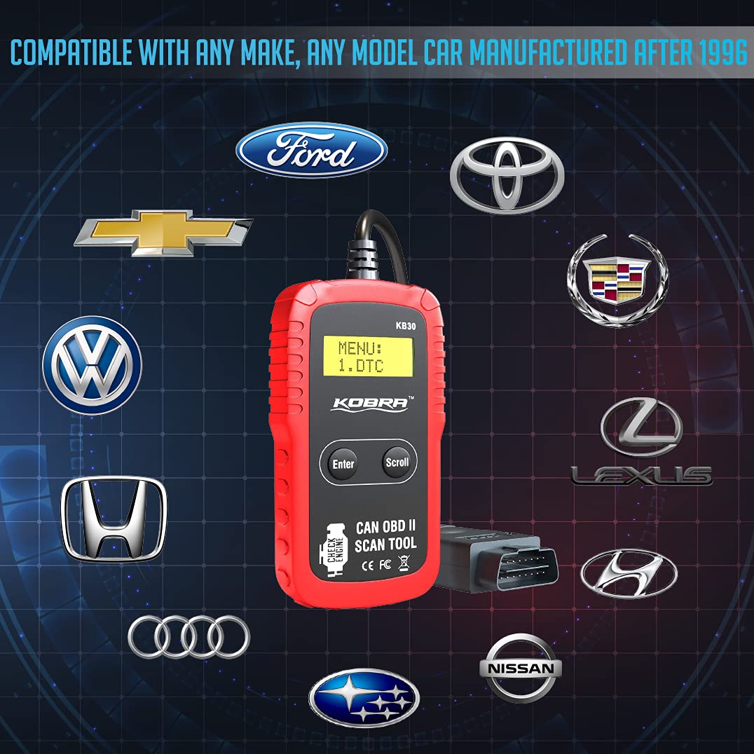 Kobra OBD2 Scanner Car Code Reader - Universal Auto OBD Car Diagnostic Tools for All Cars, Automotive Check Engine Readers with Reset (Red and Black)