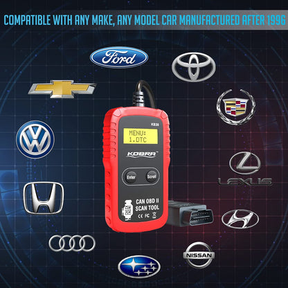Kobra OBD2 Scanner Car Code Reader - Universal Auto OBD Car Diagnostic Tools for All Cars, Automotive Check Engine Readers with Reset (Red and Black)