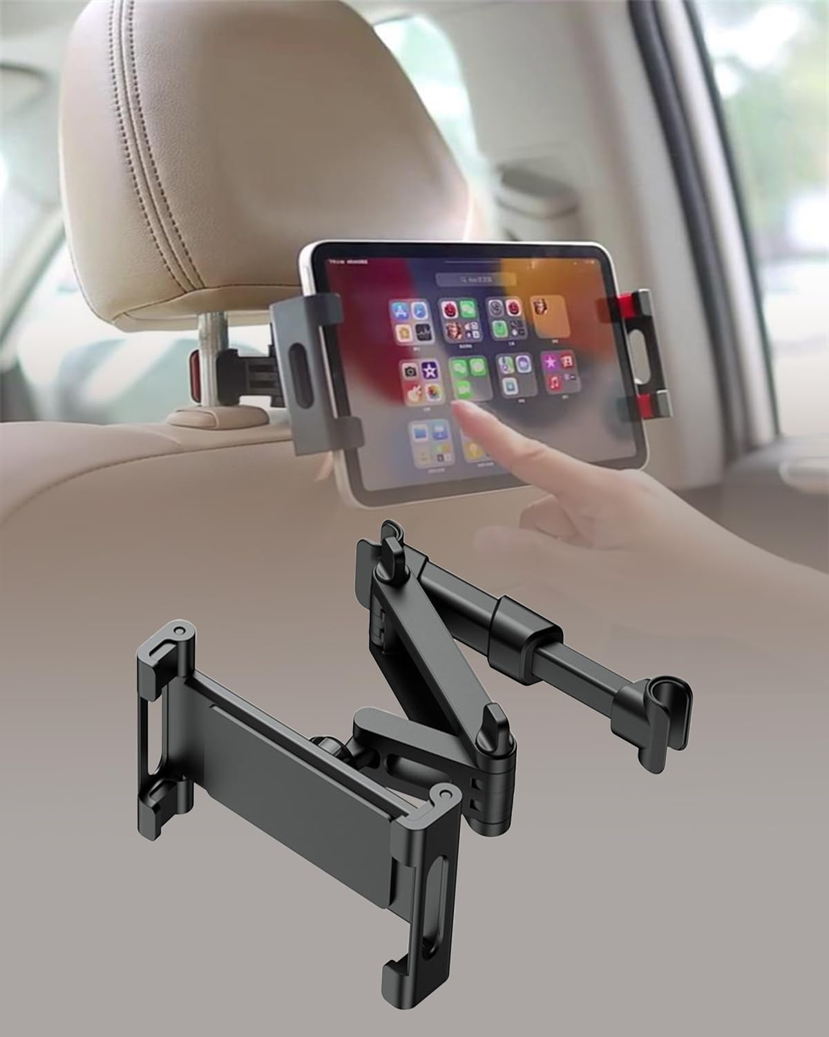 Generic Car Headrest Tablet Holder - 3 in 1 Extension Arm, Adjustable Tablet Car Mount for Back Seat, Road Trip Essentials, Compatible with 4.7-11" Tablets like iPad Pro, Air, Mini, Galaxy, Fire HD