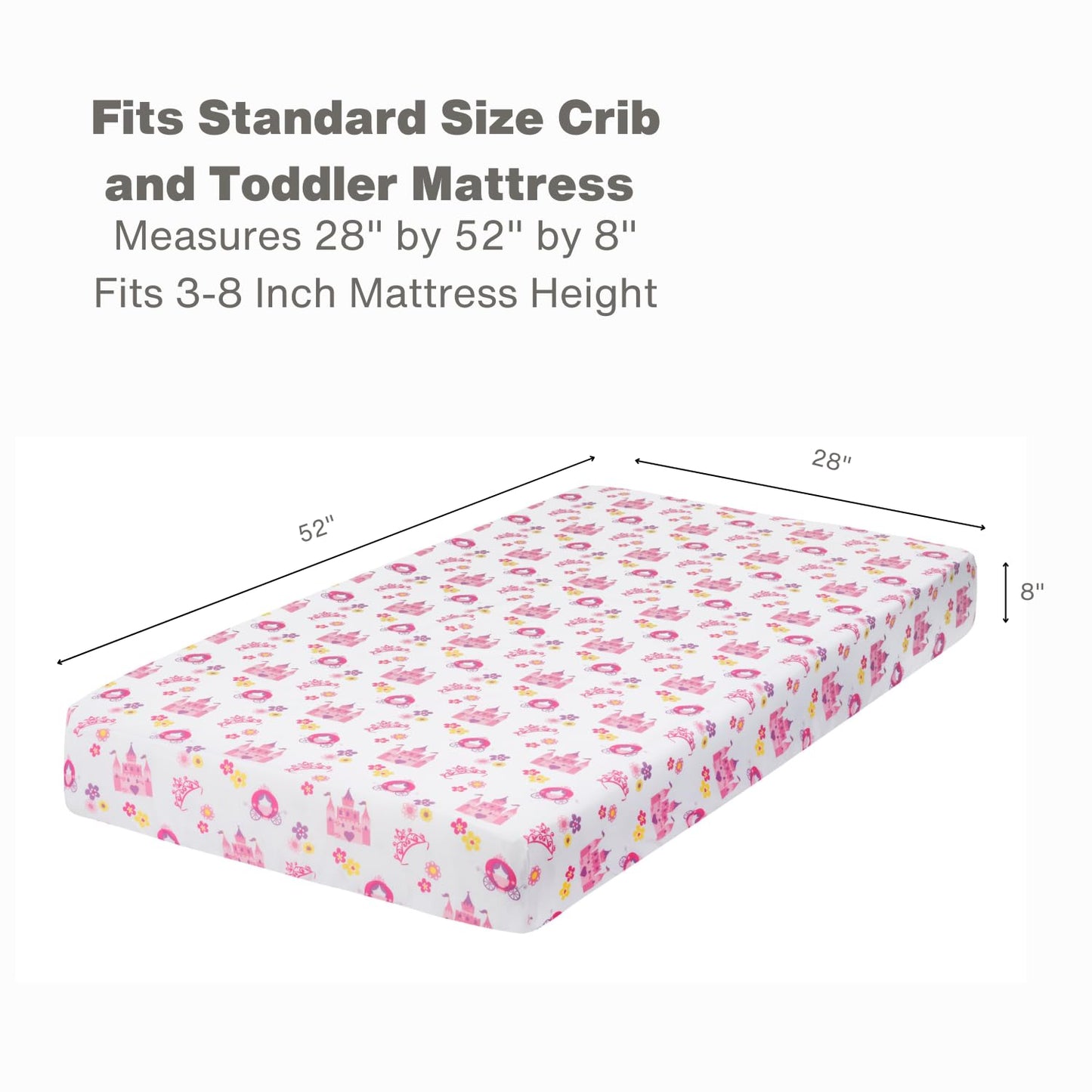 EVERYDAY KIDS Toddler Fitted Sheet and Pillowcase Set -Princess Storyland- Soft Breathable Microfiber Toddler Sheet Set