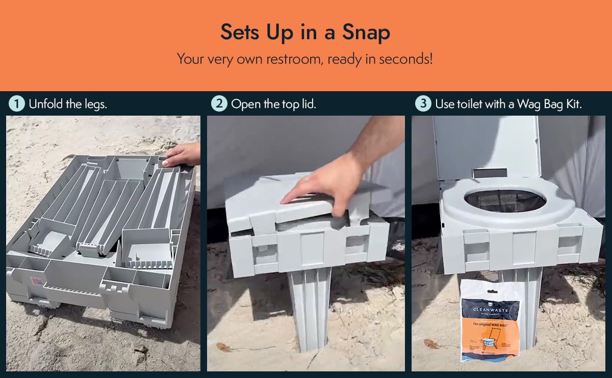 Cleanwaste GO Anywhere Portable Folding Toilet - Plus Bonus Original Wag Bag Kit