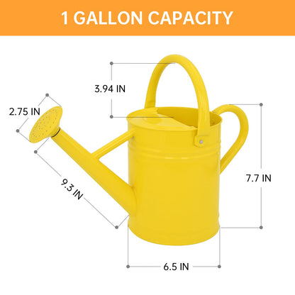 Lechloris Metal Watering Can for Outdoor Plants, Galvanized Steel Watering Can with Removable spout, 1 Gallon,Perfect Home & Garden Décor Yellow