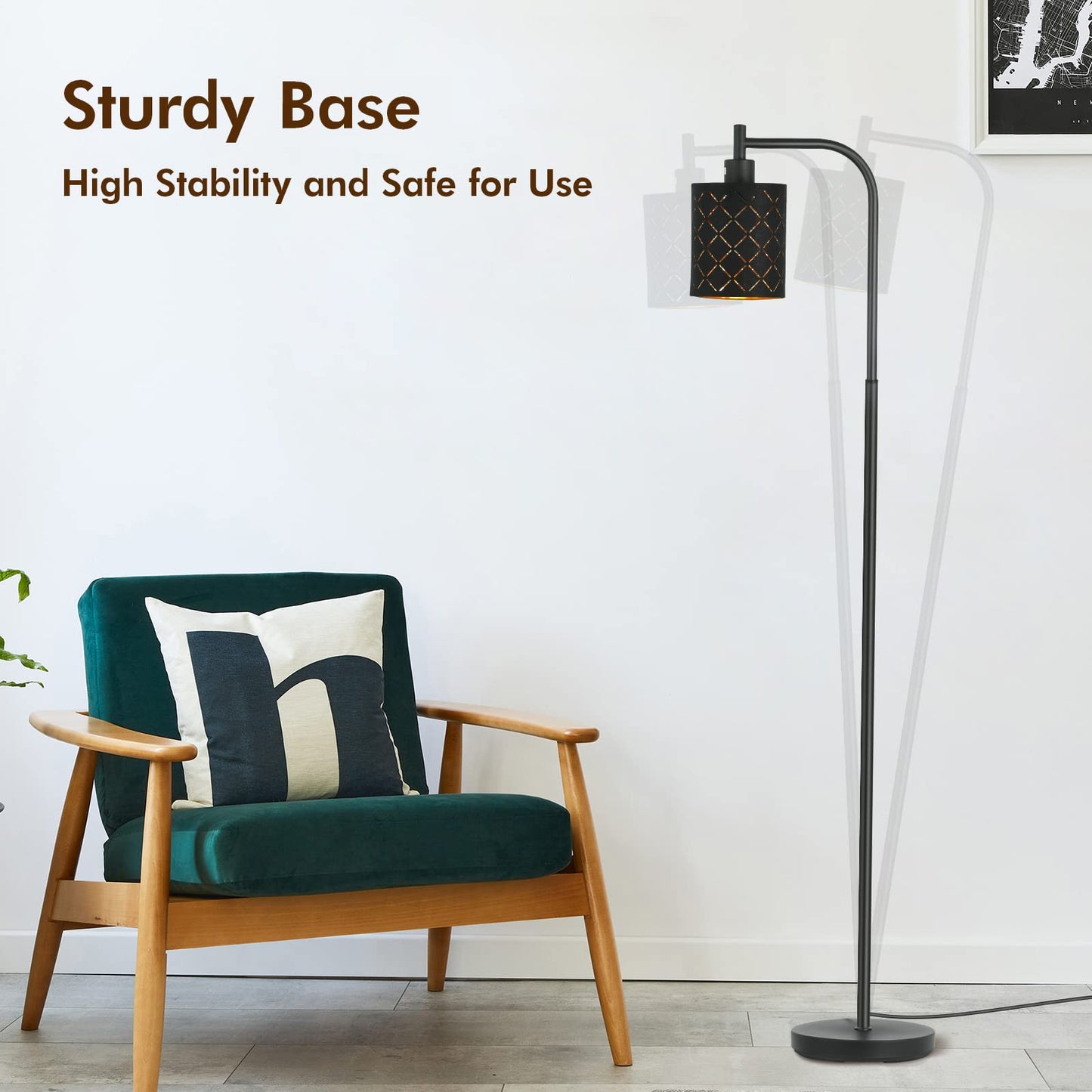 Gothic Floor Lamp with Laser-Cutout Lampshade, LED Standing Lamp for Living Room & Bedroom, 67 Inch Black Arc Modern Farmhouse Lamp with Foot Switch, E26 Base Socket, Perfect for Magic Decor Lamps
