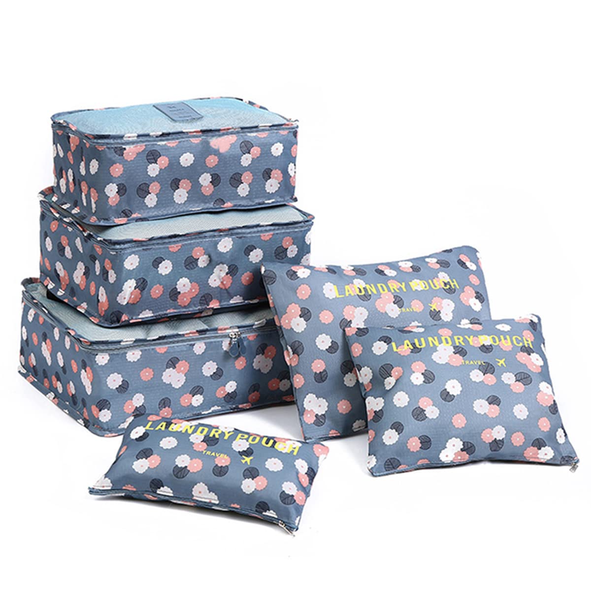 Laebevon 6 PCS Packing Cubes,Multi-functional Clothing Sorting Packages,Travel Carry On Luggage Organizers Storage Bags,Travel Packing Pouches, Blue Flower
