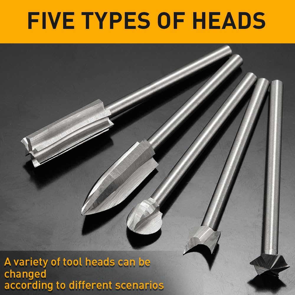 Wood Carving Drill Bits Set Compatible with Dremel Rotary Tool 5 Different Engraving Drill Accessories Bit Wood Grinding Woodworking Tool with 3mm Shank for DIY Carving Drilling Micro Sculpture