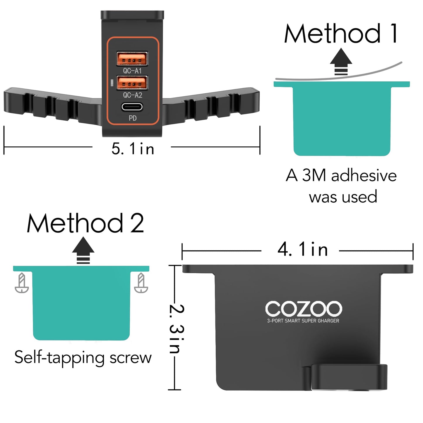 COZOO Headphone Stand with USB Charger Under Desk Headset Holder Mount with 3 Port USB Charging Station (20W PD & QC3.0) and iWatch Stand Smart Watch Charging Dock Dual Earphone Hanger Hook,UL Tested