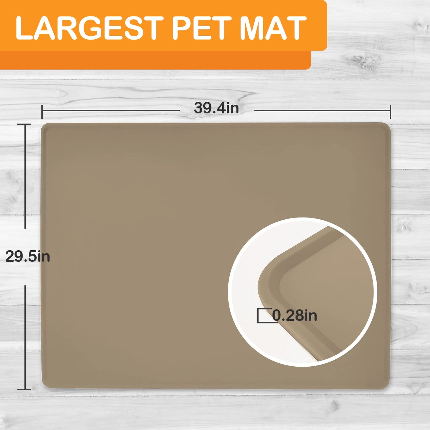 KVK Dog Water Mat 39.4×29.5in - Silicone Dog Mats for Food and Water Extra Large - Pet Food Mat for Floors Waterproof - Pet Feeding Mats Prevent Water Food Spills - Taupe