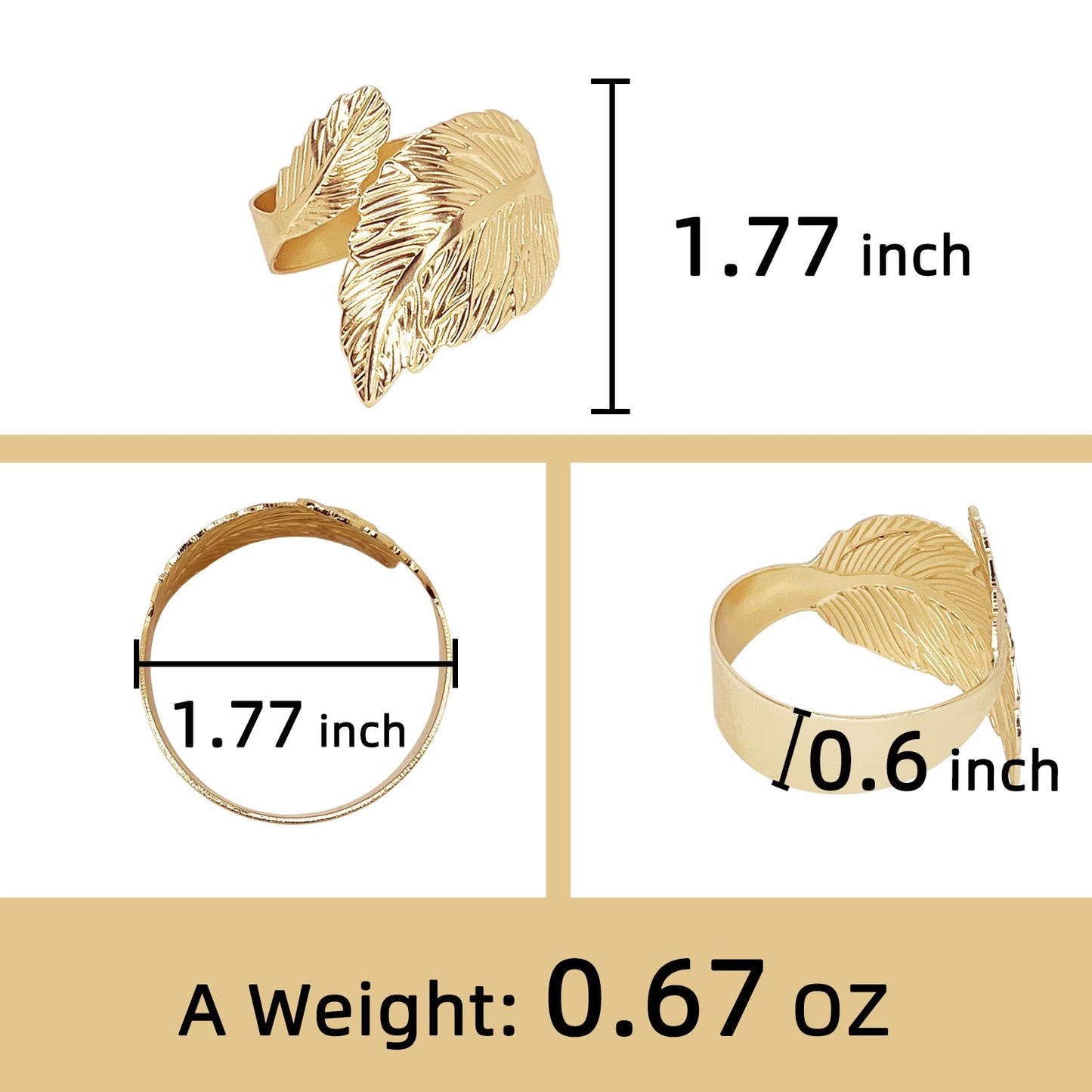 Gold Leaf Napkin Rings Set of 8, Metal Material