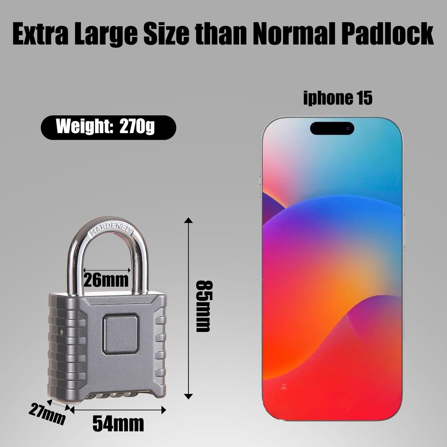 1 Pack disecu Heavy Duty 4 Digit Combination Lock, One Touch Unlocking, Anti-Error Feature, High Security Waterproof Large Outdoor Padlock for School Gym Locker, Fence, Gate, Storage Unit (Grey)