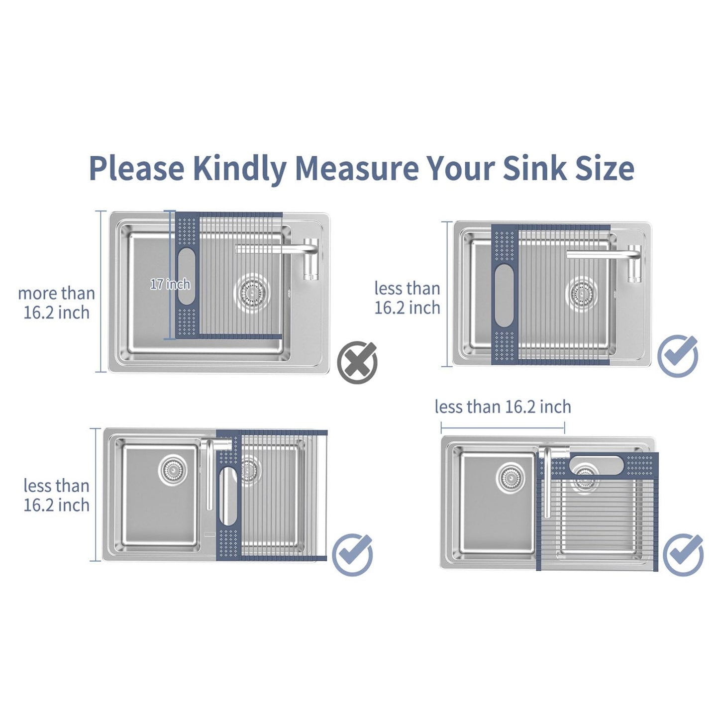 LEMIKKLE Roll Up Dish Drying Rack 17.5" x 15.2" Over The Sink Dish Drying Rack, Multi-Purpose Kitchen Rolling Dish Drainer Foldable SUS 304 Stainless Steel Dish Drying Rack