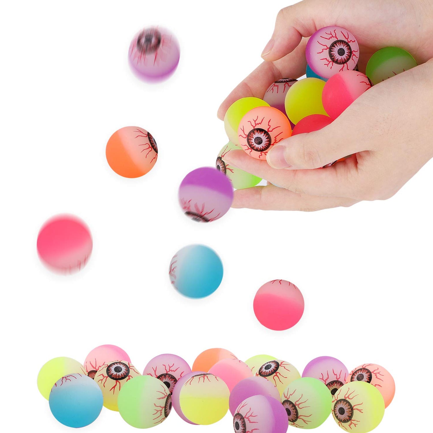 Elcoho 24 Pieces Glow in The Dark Bouncing Eyeballs Halloween Bright Bouncing Balls for Trick or Treat or Halloween Favors
