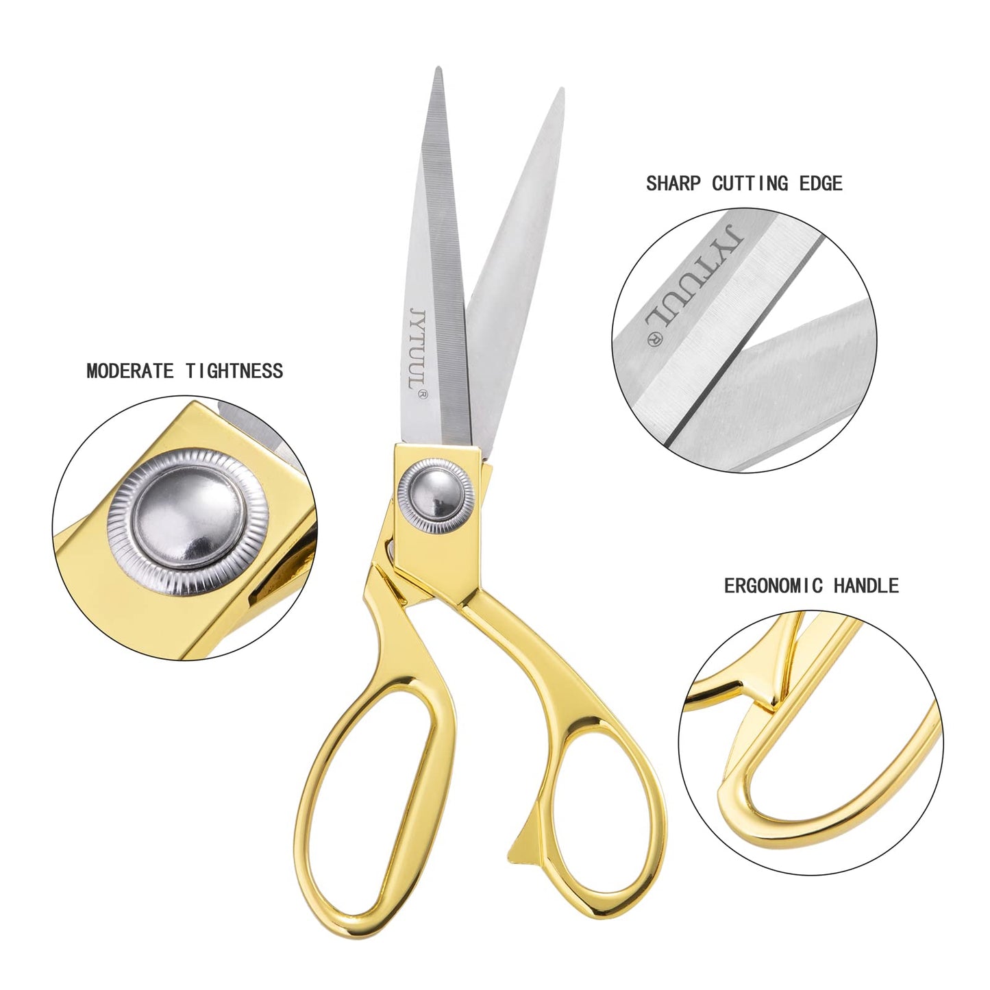 JYTUUL Professional Heavy Duty Tailor Scissors, Sharp Stainless Steel 8" Gold Dressmaker Shears Multipurpose Fabric Scissors Sewing Dressmaking Craft Scissors for Office and Home