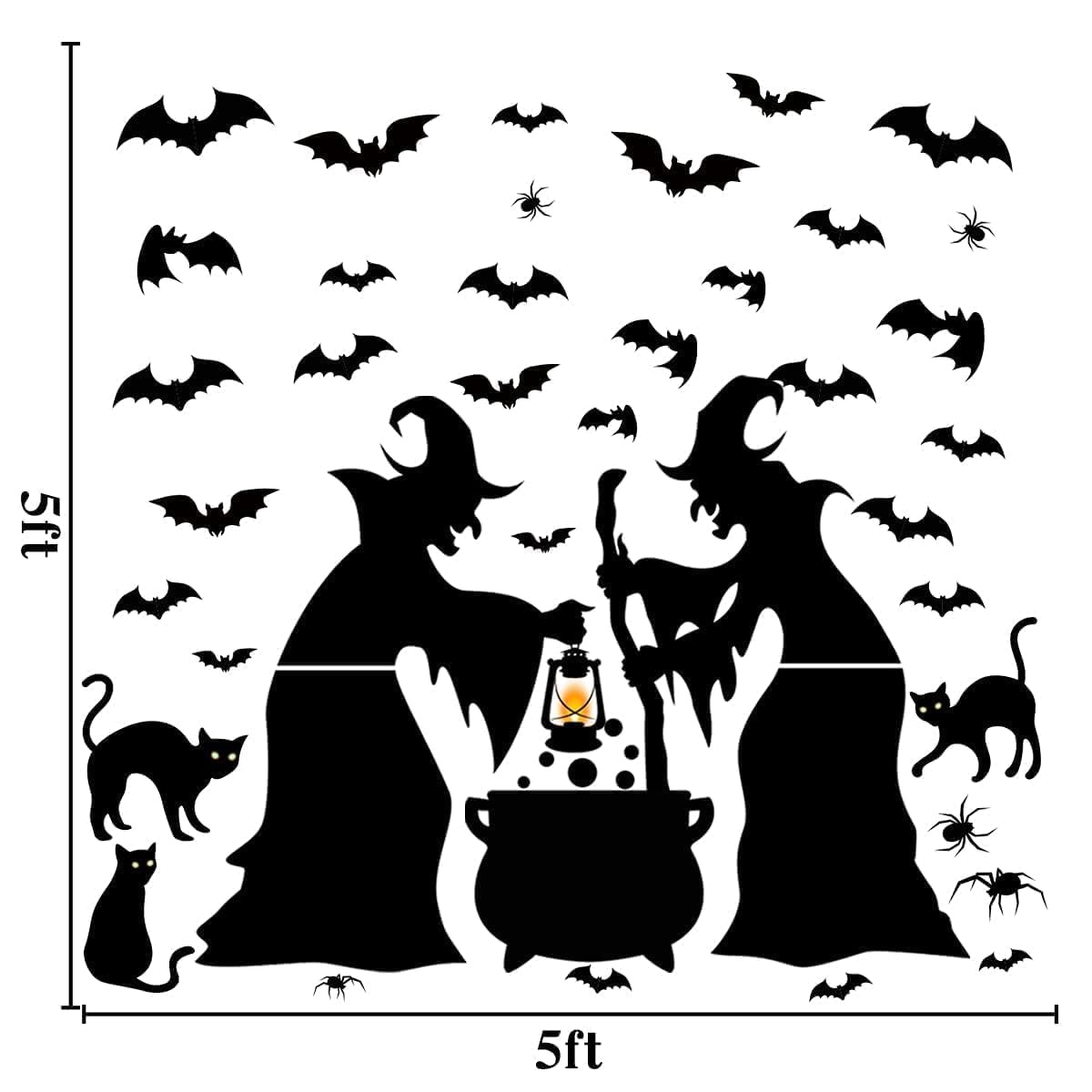 Halloween Decorations Window Clings Decor, Extra Large Witches with Black Cat Bats Spider Cauldron Silhouette Halloween Window Stickers Decals Indoor Outdoor, School Home Office Party, 3 Sheets