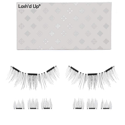 Lash'd Up Magnetic Eyelashes Without Eyeliner 3 Magnets (Can also be worn as Dual Magnets) Full Eye Snap-on Set Soft Faux Silk Vegan (Very Natural)