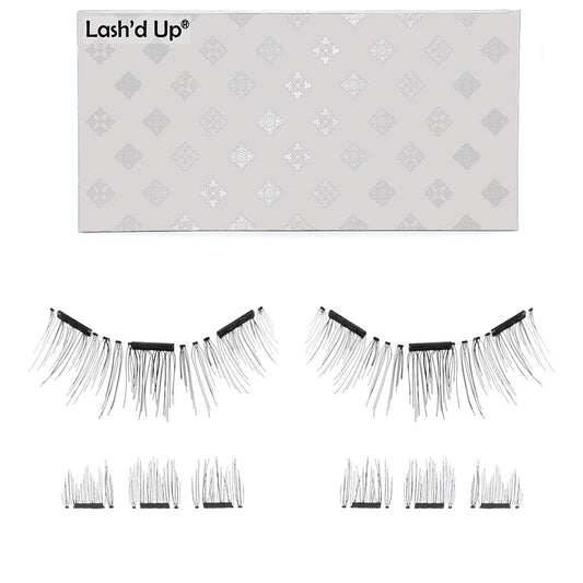 Lash'd Up Magnetic Eyelashes Without Eyeliner 3 Magnets (Can also be worn as Dual Magnets) Full Eye Snap-on Set Soft Faux Silk Vegan (Very Natural)