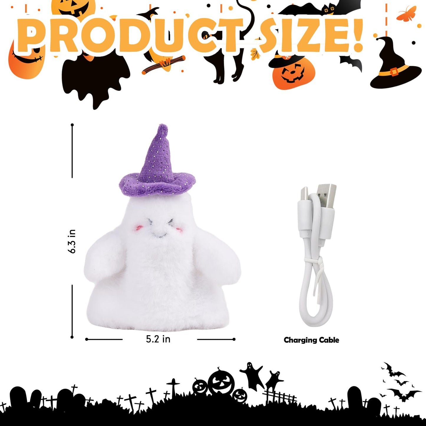 Kimee Halloween Catnip Toys, Flapping Ghost Catnip Toy, Interactive Kitten Exercise Toys for All Cat Breeds Play Alone, Never Boredom
