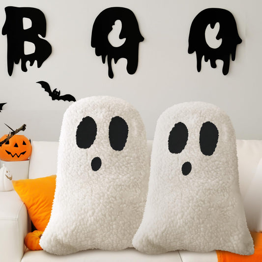 Kigley 2 Pcs Ghost Shaped Pillows Halloween Throw Pillows for Sofa Bed Couch Ghost Decor Stuffed for Halloween Party Outdoor Home Decorations Cushion (11.81 x 7.87 Inch)