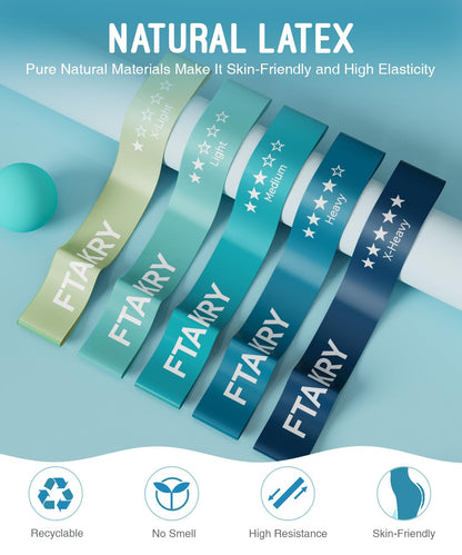 FTAKRY Resistance Bands for Working Out, Exercise Bands with 5 Resistance Levels, Natural Latex Resistance Bands Designed for Home Fitness, Strength Training and Flexibility Exercises (Blue)