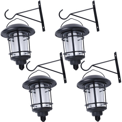 Dynaming Solar Purple Flame Wall Lanterns, Outdoor Halloween Hanging Lights, Flickering Flame LED Auto On/Off Wall Mounted Sconce Lights with Hooks, Waterproof for Garage Stair Patio Porch, 4 Pack