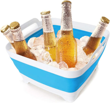 FOSJGO Dish Basin Collapsible with Drain Plug Carry Handles for 9 L Capacity, Collapsible Sink Tub, Dish Wash Basin, Portable Dish Tub, Foldable Dishpan for Camping Dish Washing Tub and RV Sink