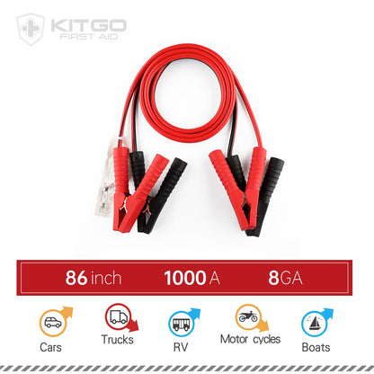 Kitgo Car Emergency Kit,Premium Roadside Assistance Essentials with Jumper Cables, Flashlight, Shovel, Screwdriver Set - Ideal Auto Road Safety Kit, Survival, Truck, RV and More Gift for Father (Red)