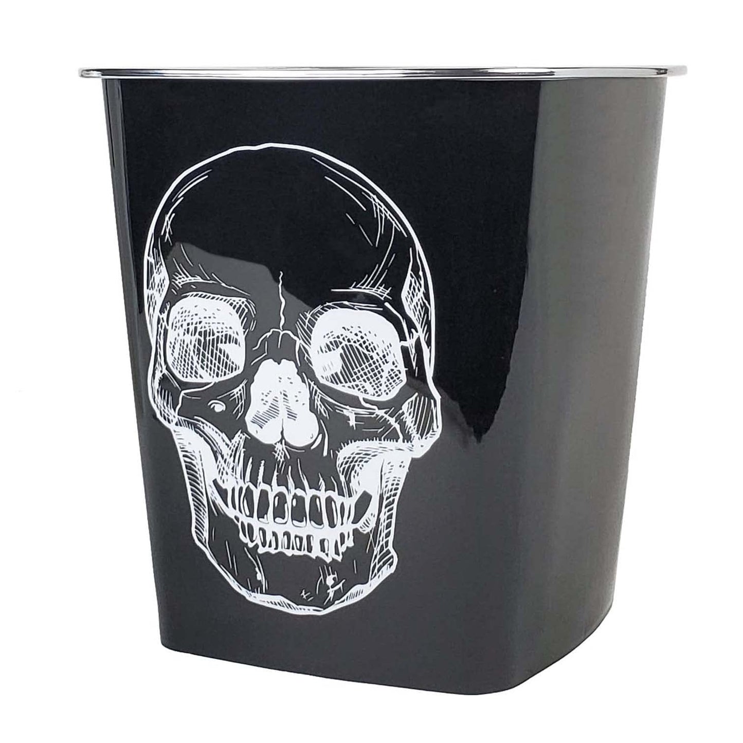 KOLORAE Waste Can 10L (2.6 Gallons) - 3 Pack Trash Garbage Can for Home, Office, Dorm Room Wastebasket (Black Base White Skull)