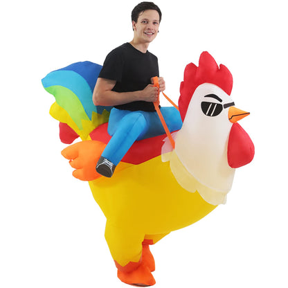 KOOY Inflatable Adult Halloween Costumes Blow up Chicken Ride on Rooster Costume for Halloween Funny Riding Costume Men Women Cosplay Party