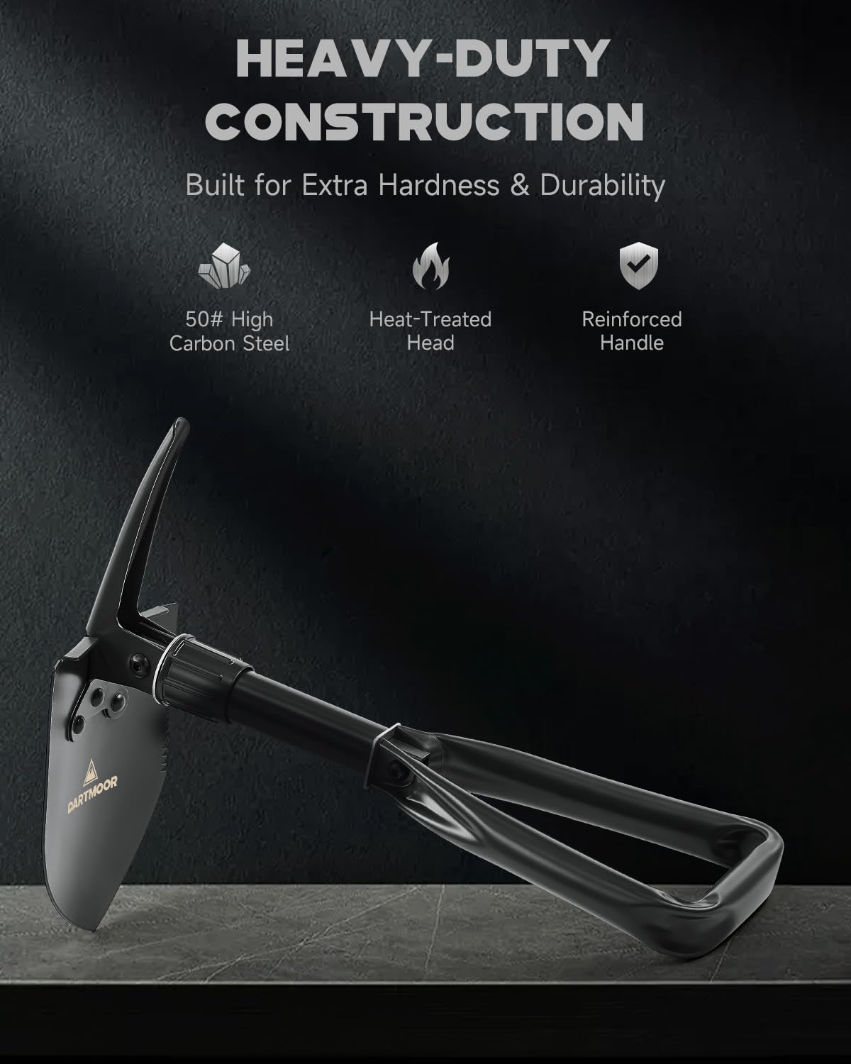 DARTMOOR Mini Folding Shovel High Carbon Steel, Portable Lightweight Outdoor Tactical Survival Foldable Mini Shovel, Entrenching Tool, Camping, Hiking, Digging, Backpacking, Car Emergency