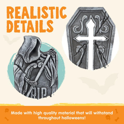 JOYIN 17" Halloween Decorations Outdoor Tombstones, 5 Pack Halloween Graveyard Foam Headstones Decor with 12 Metal Stakes for Prop Cemetery Yard Lawn Decorations, Party Supplies