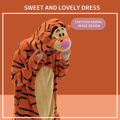 COSUSKET Snug Fit Unisex Adult Tigger Onesie Pajamas, Flannel Cosplay Animal One Piece Halloween Costume Sleepwear Homewear Orange