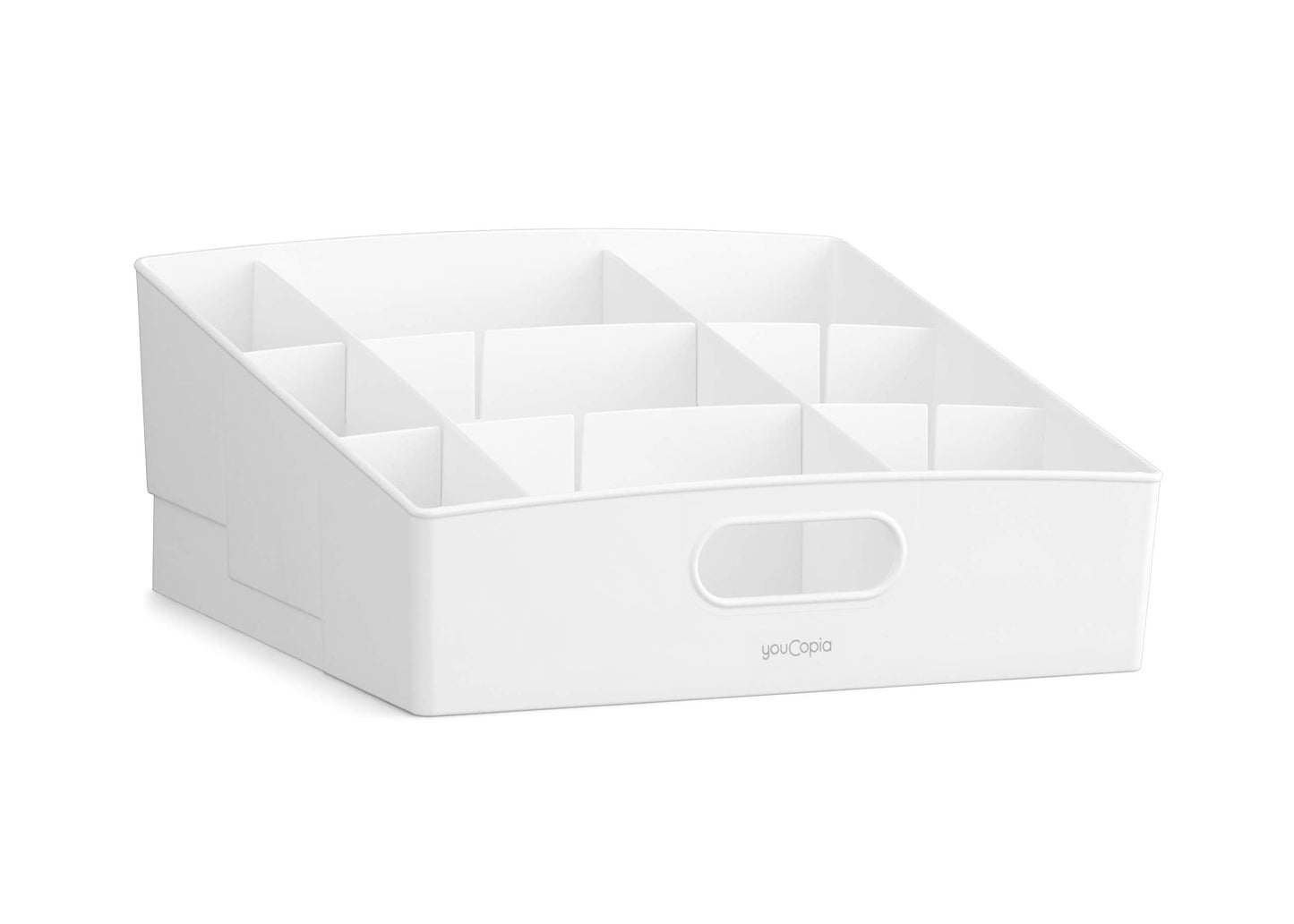 YouCopia ShelfBin Packet Organizer, 4-Tier Stairstep Raised Divided Bin, BPA-Free Storage Caddy for Kitchen Pantry and Cabinet Organization, Tea Bags, Medicine, and More