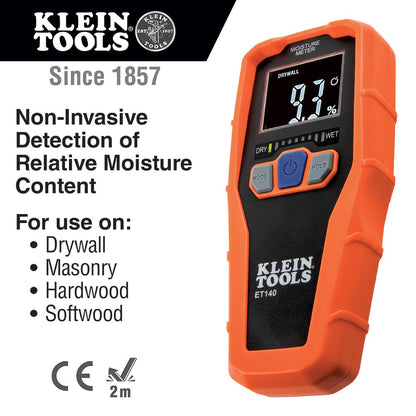 Klein Tools ET140 Pinless Moisture Meter for Non-Destructive Moisture Detection in Drywall, Wood, and Masonry; Detects up to 3/4-Inch Below Surface
