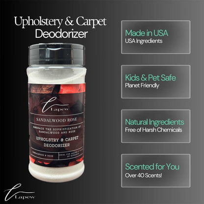 Lapew Sandalwood Rose Carpet Freshener Powder: Powerful Odor Eliminator for Home, Upholstery Deodorizer, Carpet Deodorizer, Pet Urine, Cat Litter Box - Sandalwood Rose Fragrance.