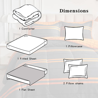 Flysheep Boho Striped Halloween Bed in a Bag 6 Pieces Twin Size, Ombre Bright Orange Stripes on Black Comforter Sheet Set (1 Comforter, 1 Flat Sheet, 1 Fitted Sheet, 2 Pillow Shams, 1 Pillowcase)