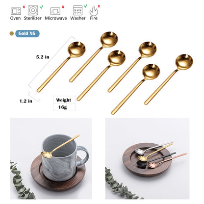 6 PCS Gold Coffee Spoons, 18/8 Stainless Steel Espresso Spoons, 5.2 Inches Vogue Mini Tea Spoon, Cappuccino Stirring Small Spoon for Dessert, Ice Cream, Frosted Handle, Sweejar (Gold)