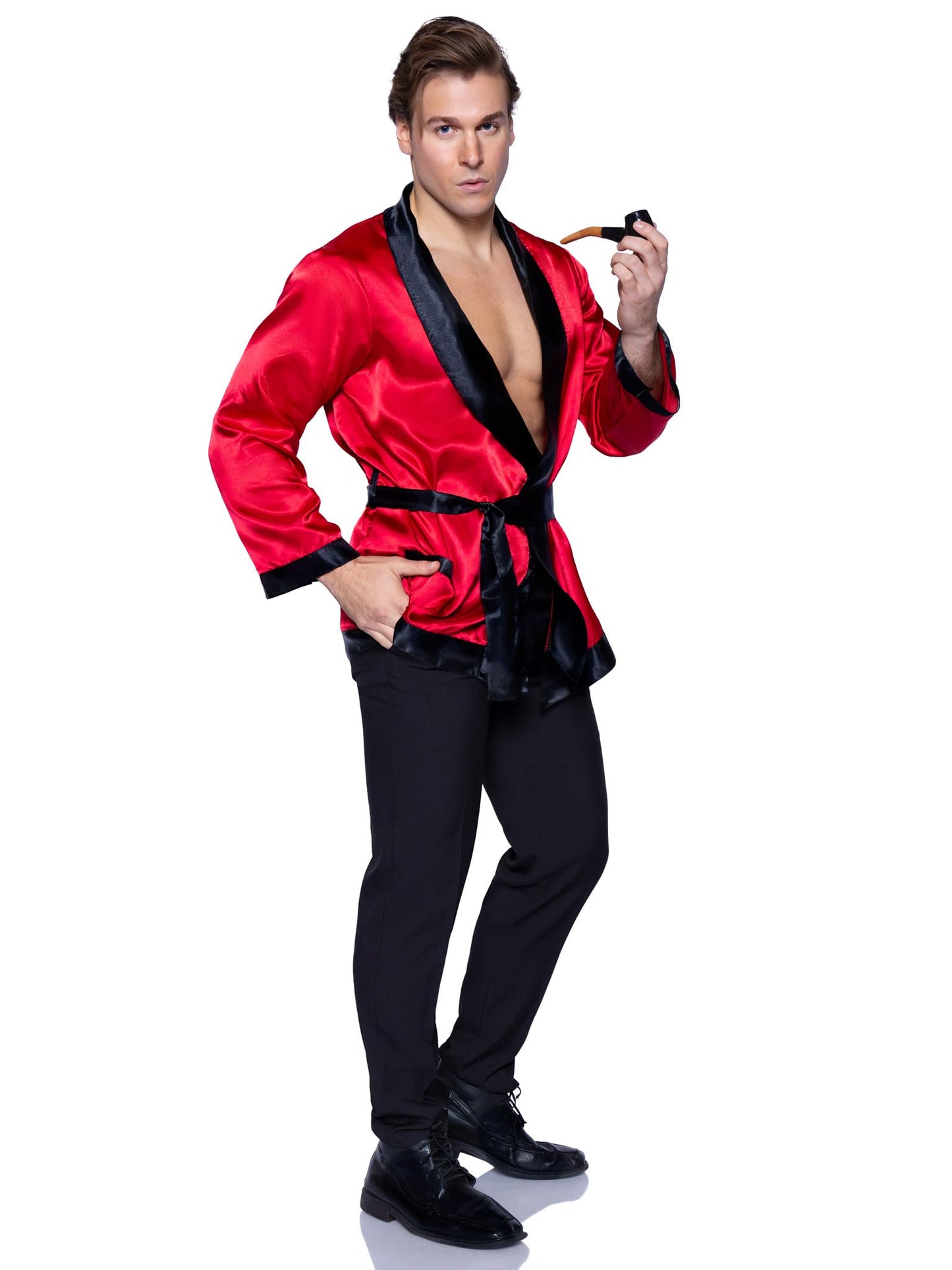 Leg Avenue Men's 2 Piece Bachelor Cigarette Smoke Jacket And Pipe Costume, Red/Black, One Size