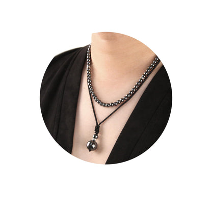 2Pcs Hematite Necklace - Beaded Necklace for Men - Protection Necklace Men Choker Necklaces Hematite Beads Pendant Jewelry Gifts for Men