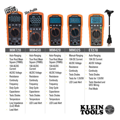 Klein Tools MM420 Digital Multimeter, Auto-Ranging TRMS Multimeter, 600V AC/DC Voltage, 10A AC/DC Current, 50 MOhms Resistance