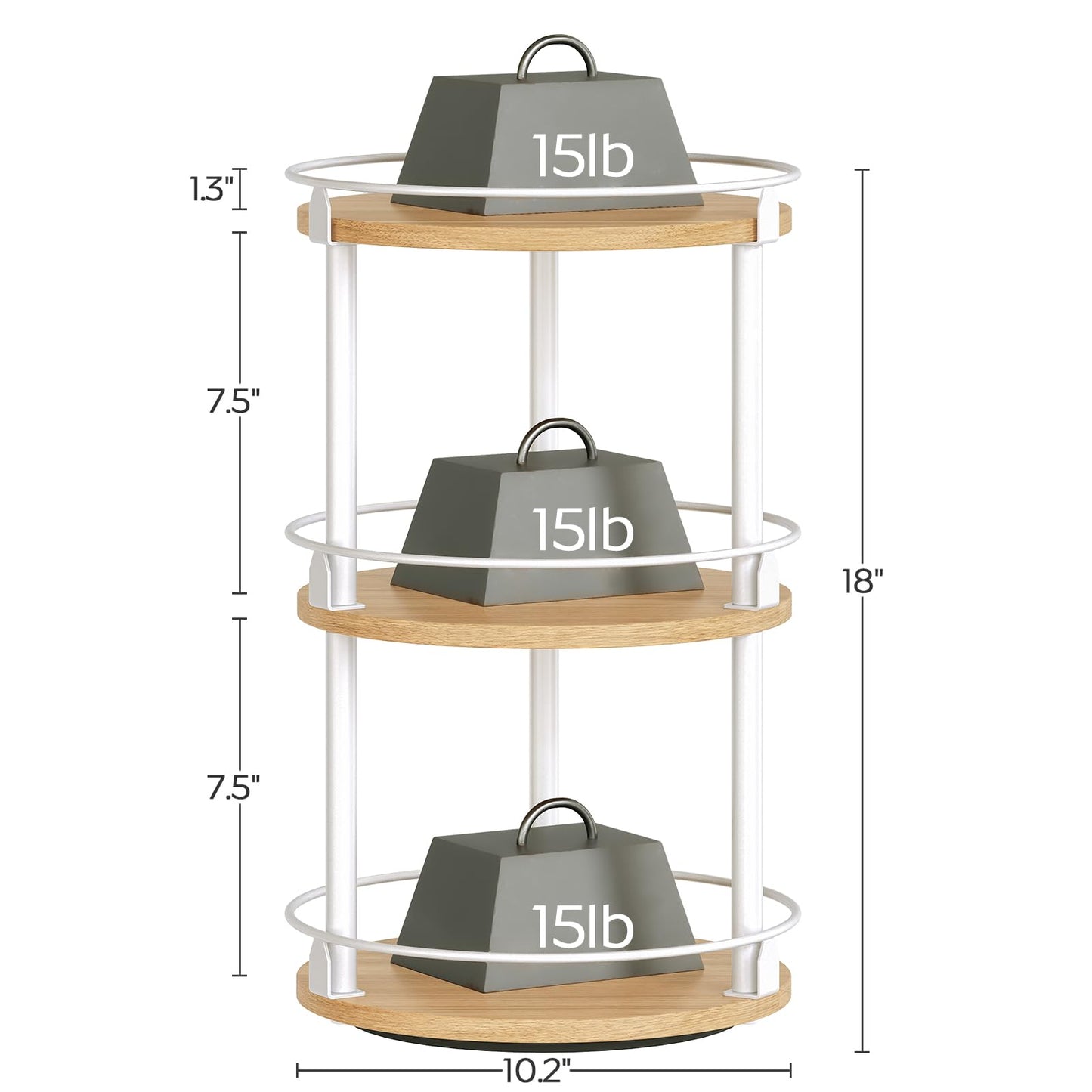 3-Tier Lazy Susan Organizer, Rotating Spice Rack, Spinning Organizer, Industrial Turntable Spice Rack Organizer for Cabinet, Kitchen Countertop, Pantry, Rustic Brown and Black SR23BR