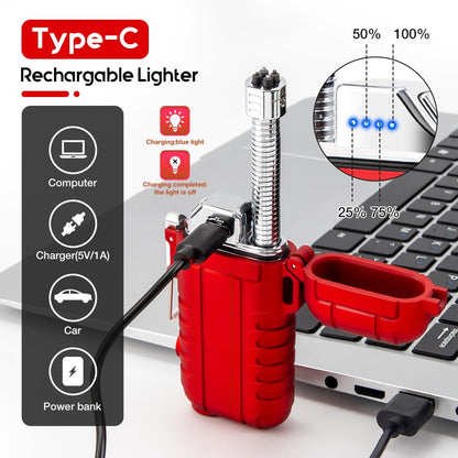 LcFun Electric Dual Arc Lighter USB Rechargeable, Windproof Plasma Lighters with LED Battery Indicator, Waterproof Flashlight Lighter with Whistle Lanyard for Camping, Survival Gear Gifts for Men
