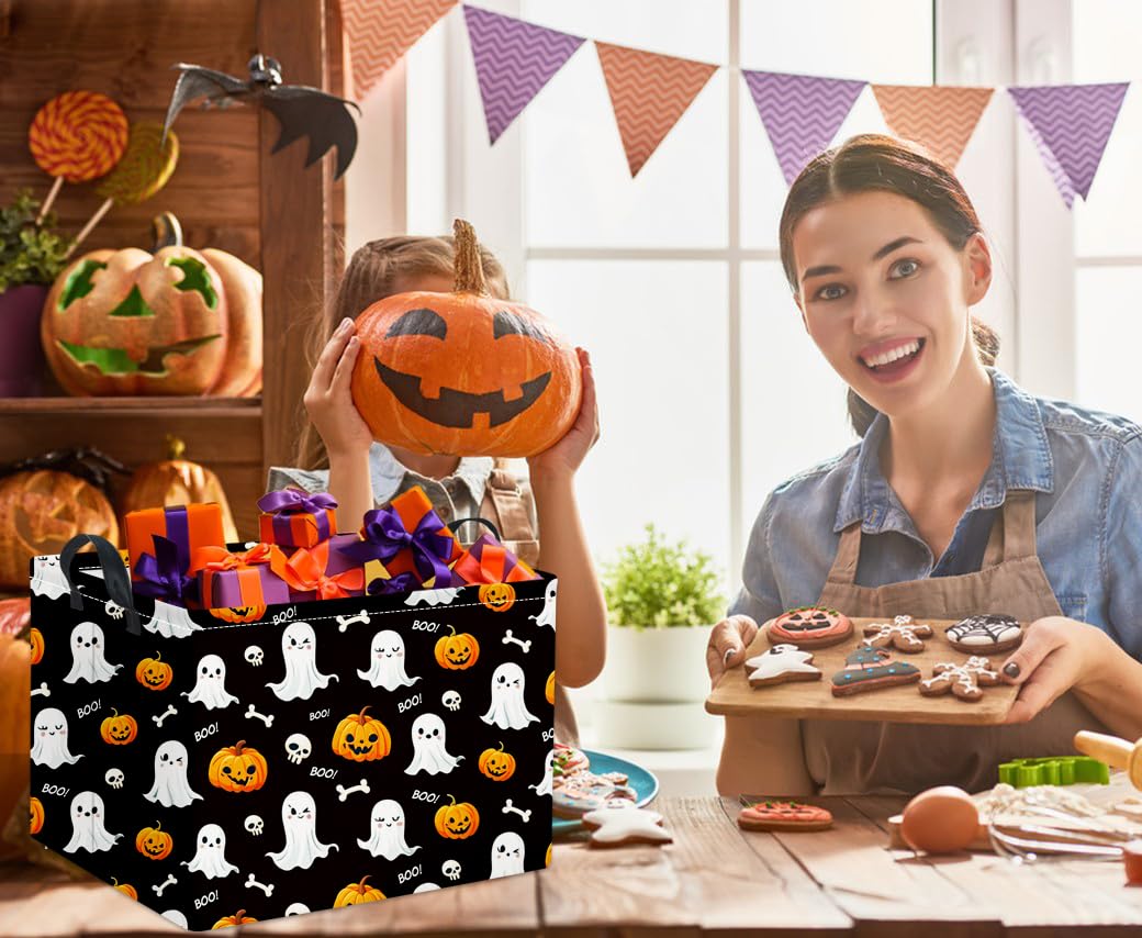 HIYAGON Rectangular Halloween Basket for Boys and Girls Kids Trick or Treat Pumpkin Basket for Halloween Parties Cute Storage Bin Organizer Box Room Decor(Black halloween)