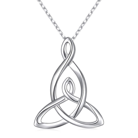 FLYOW 925 Sterling Silver Jewelry Mom Knot Mother Daughter Celtic Knot Pendant Necklace for Women Birthday Valentine's Day Mother's Day Gift, 16 Inch + 2 Inch