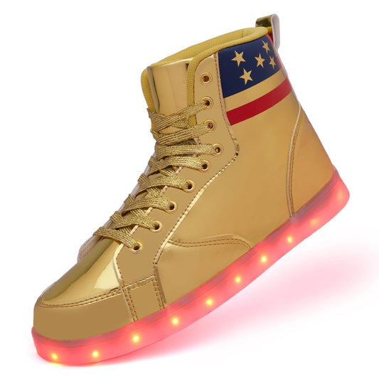 LED Light Up High Top Shoes for Women Men, USB Charging Glitter Chain Halloween Sneakers Couple Dancing Glowing Flashing Luminous Trainers(Glitter Gold,6.5)